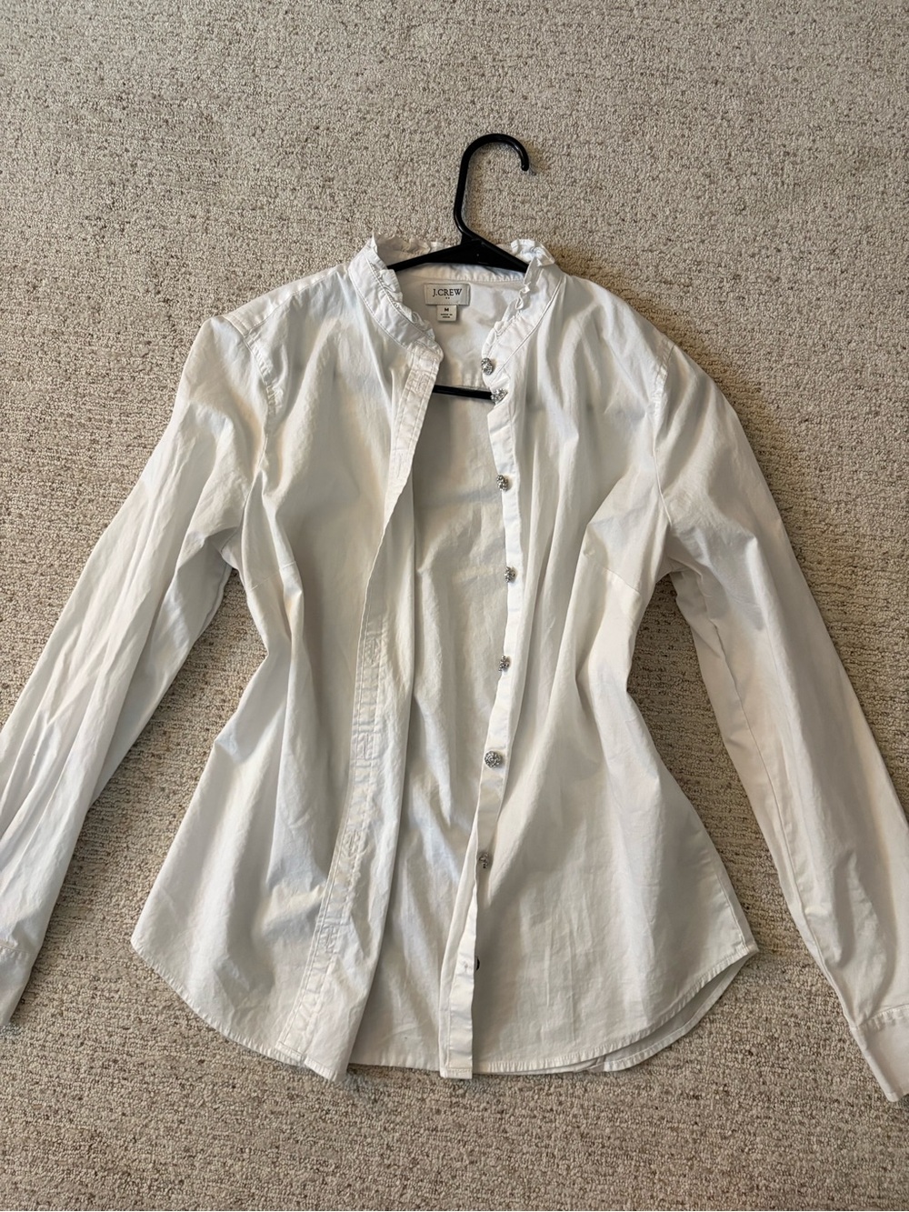 J. Crew White Ruffle-Trim Button Down Shirt